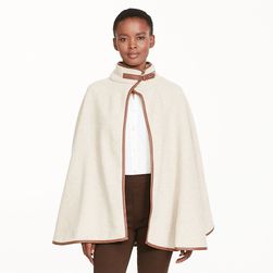 Ralph Lauren Faux Leather&#8211;Trim Swing Cape Oatmeal/Canyon Taupe