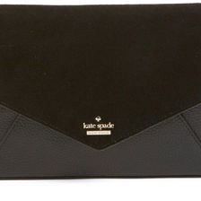 Kate Spade New York 'spencer court - large monday' suede & leather envelope crossbody bag BLACK