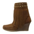 Incaltaminte Femei Minnetonka Mid Calf Inside Zip amp Studs Dusty Brown