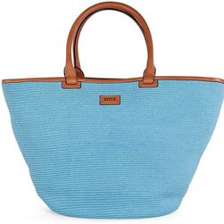 Emilio Pucci Mid-Sized Woven Raffia Tote Handbag in Powder Blue N/A