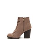 Incaltaminte Femei CheapChic Morale Boost Laced Block Heel Booties Taupe