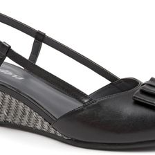Trotters Milly Black Leather Raffia Wedge