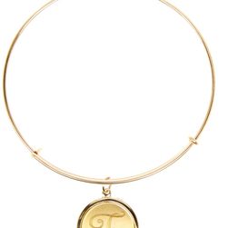 Alex and Ani 14K Gold Filled Initial F Charm Wire Bangle RUSSIAN GOLD