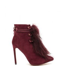 Incaltaminte Femei CheapChic Bold Entrance Furry Lace-up Booties Wine