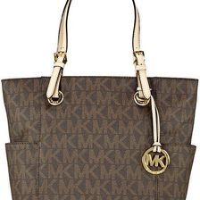 Michael Kors Jet Set Signature Logo Tote Handbag in Brown N/A