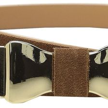 Ivanka Trump 1/2" Suede Belt with Bow Buckle and Logo Rivet Natural