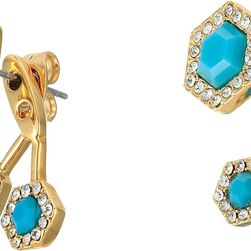 Rebecca Minkoff Pave Gem Fan Back Earrings 12K with Turquoise and Crystal