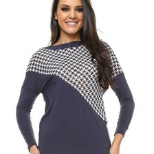 Bluza femei, bleumarin, cu imprimeu bicolor, ma dame