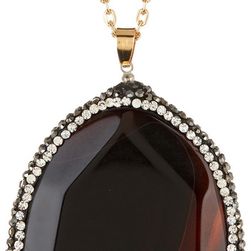 Natasha Accessories Long Chain Large Pave Pendant Necklace BLACK-GOLD