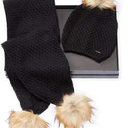 Ralph Lauren Pom-Pom Hat & Scarf Gift Set Black