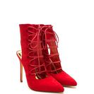 Incaltaminte Femei CheapChic Point Out Lace-up Faux Suede Heels Red