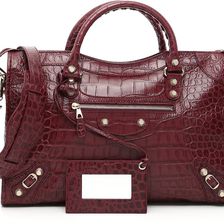 Balenciaga Crocodile Embossed Giant 12 City Bag VIOLET PRUNE
