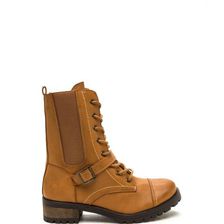Incaltaminte Femei CheapChic Close Combat Faux Leather Lace-up Boots Chestnut