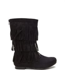 Incaltaminte Femei CheapChic Fringe Swap Faux Suede Boots Black