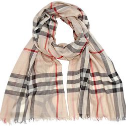 Burberry Check Wool Silk Gauze Scarf - Stone Check N/A