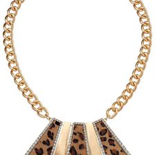GUESS Rectangular Shapes Collar Necklace Gold/Crystal/Leopard