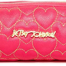 Betsey Johnson Quilted Heart Faux Leather Pencil Case FUSHIA