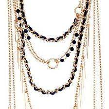 GUESS Multi Chain/Woven and Bead Layer Necklace Gold/Dark Blue