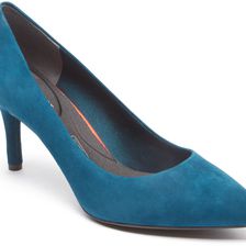 Rockport Total Motion Pointed Toe Plain Pump 75mm Rich Teal Kid Suede