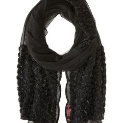 Betsey Johnson By A Rose Border Knit Wrap Black