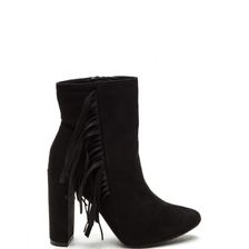 Incaltaminte Femei CheapChic Fringe-off Chunky Faux Suede Booties Black