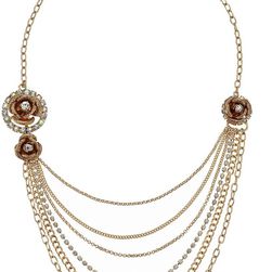 Betsey Johnson Luminous Betsey Rose Multi Row Necklace Gold