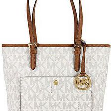 Michael Kors Medium Jet Set Pocket Top Zip Tote - Vanilla N/A