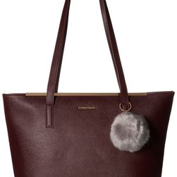 Rampage Saffiano Tote with Pom Pom Detail Wine