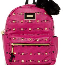 Betsey Johnson Studded Faux Leather Backpack FUSHIA
