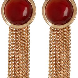 Steve Madden Carnelian Fringe Earrings GOLD AND RED
