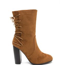 Incaltaminte Femei CheapChic Haute Outlook Chunky Lace-back Booties Camel