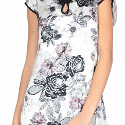 Rochie casual alba cu imprimeu trandafiri 11870A 