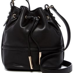 French Connection Iris Faux Leather Drawstring Bucket Bag BLACK