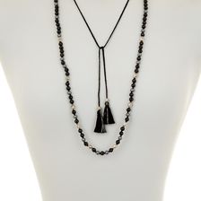 Chan Luu Sterling Silver Tassel & Beaded Necklace ONYX MIX