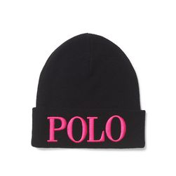 Ralph Lauren Embroidered Wool-Blend Beanie Black/Pink Mink