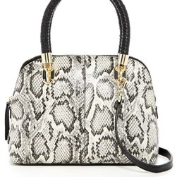Cole Haan Benson Small Leather Dome Satchel BLACK-WHITE SNAKE