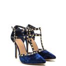 Incaltaminte Femei CheapChic Rocker Status Studded Velvet Caged Heels Navy