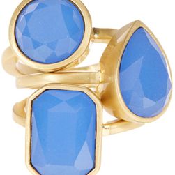 Vince Camuto Glass Stone Stack Ring Set - Size 7 WORN GOLD-MILKY PERIWINKLE