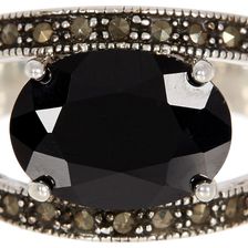 Savvy Cie Black Sapphire & Marcasite Oval Cutout Ring Silver-Black