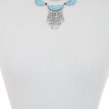 Steve Madden Turquoise Stone Tassel Collar Necklace BURNISHED SILVER TUR