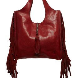 Frye Farrah Fringe Leather Shoulder Bag BURNT RED