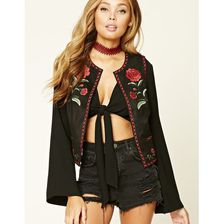 Bijuterii Femei Forever21 Faux Suede Rose Print Vest Blackred