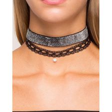 Bijuterii Femei CheapChic Metallic And Lace 2pc Choker Set Black Prt