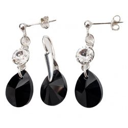 Set Argint 925 cu Swarovski Elements, Jet, 12 mm