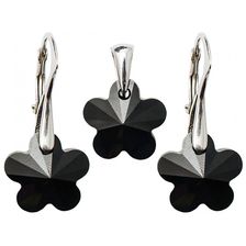 Set Argint 925 cu Swarovski Elements, Flower, Jet, 14 mm