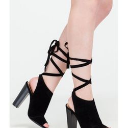 Incaltaminte Femei CheapChic To Tie For Chunky Faux Suede Heels Black