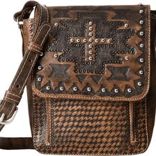 American West Apache Crossbody Flap Bag Distressed Charcoal Brown