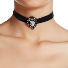 Free Press Crystal Tear Brooch Velvet Choker CLEAR-BLACK-GREY