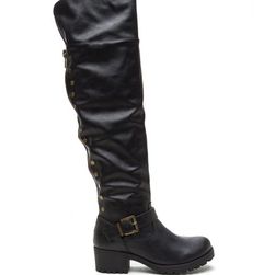 Incaltaminte Femei CheapChic Serious Studs Over-the-knee Lug Boots Black