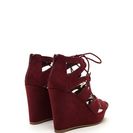 Incaltaminte Femei CheapChic Run The World Caged Faux Suede Wedges Burgundy